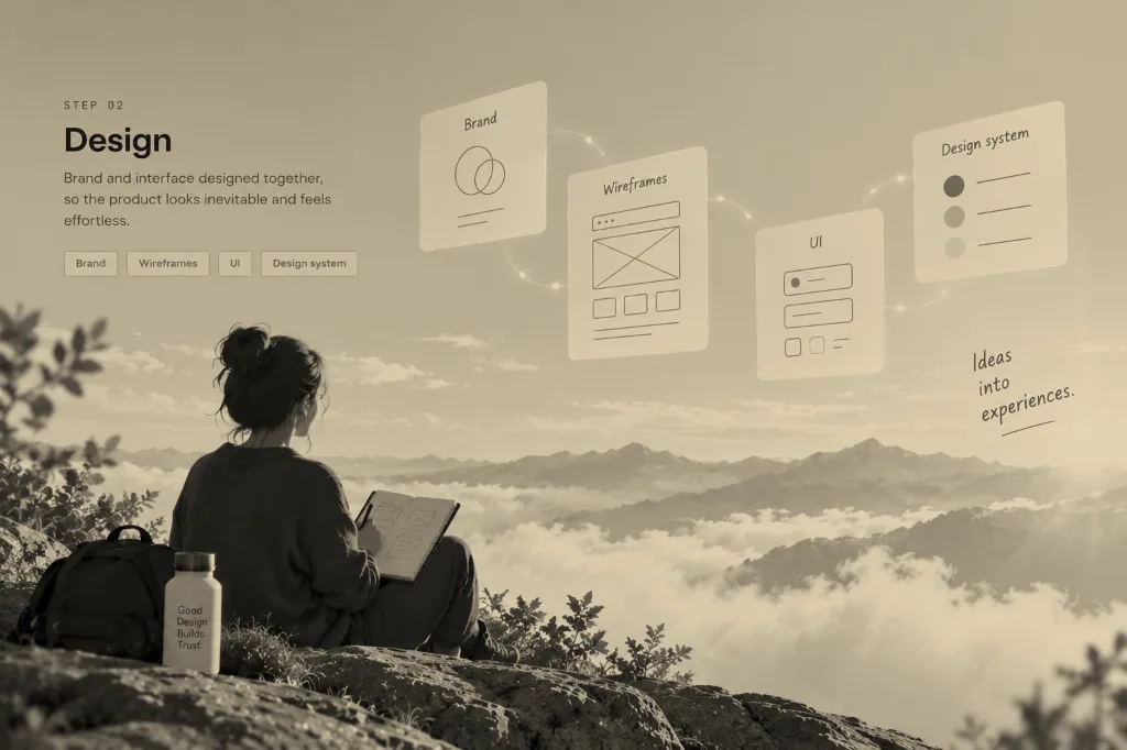 Step 02: Design — Brand, Wireframes, UI, Design system