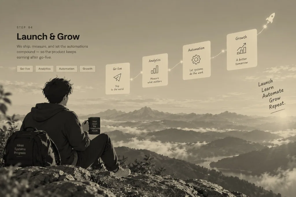 Step 04: Launch & Grow — Go-live, Analytics, Automation, Growth
